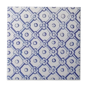 Antique Delft Tile-Blue and White Trellis Ceramic Tile