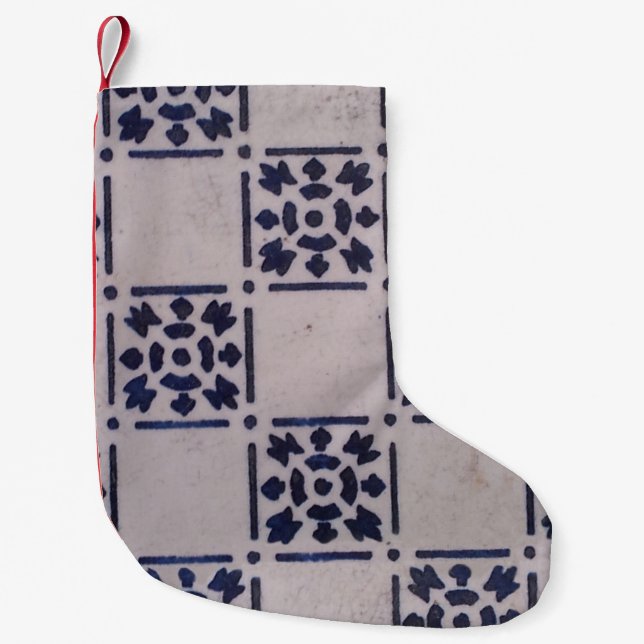Antique Delft Tile Blue: Classic Dutch Art Pattern Small Christmas Stocking (Front)