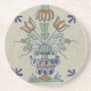 Antique Delft Tile Dutch Tulip Vase: Blue and Gold Coaster
