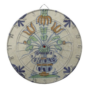 Antique Delft Tile Dutch Tulip Vase: Blue and Gold Dartboard