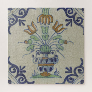 Antique Delft Tile Dutch Tulip Vase: Blue and Gold Jigsaw Puzzle