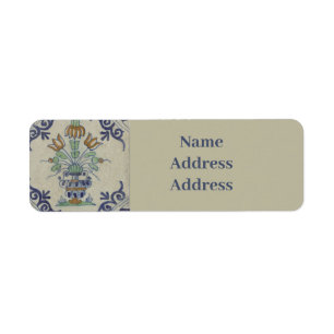 Antique Delft Tile Dutch Tulip Vase: Blue and Gold Return Address Label