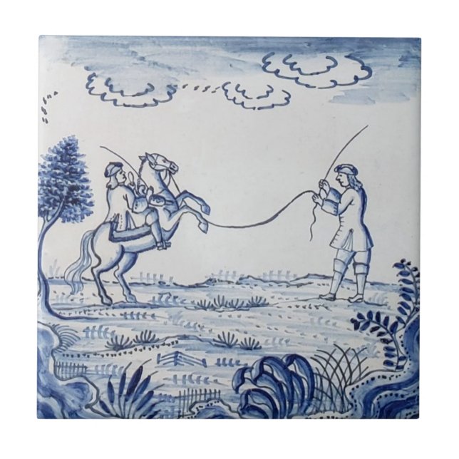 Antique Delft Tile-Pastoral Scene-Blue & White-11 Ceramic Tile (Front)