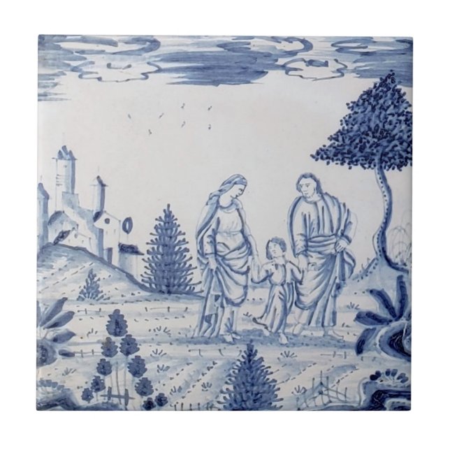 Antique Delft Tile-Pastoral Scene-Blue & White-12 Ceramic Tile (Front)