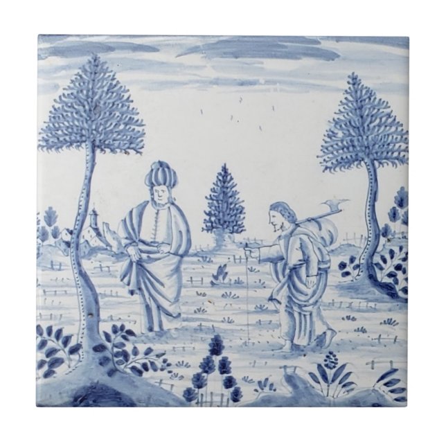 Antique Delft Tile-Pastoral Scene-Blue & White-13 Ceramic Tile (Front)