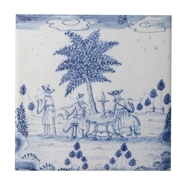 Antique Delft Tile-Pastoral Scene-Blue & White-16 Ceramic Tile (Front)
