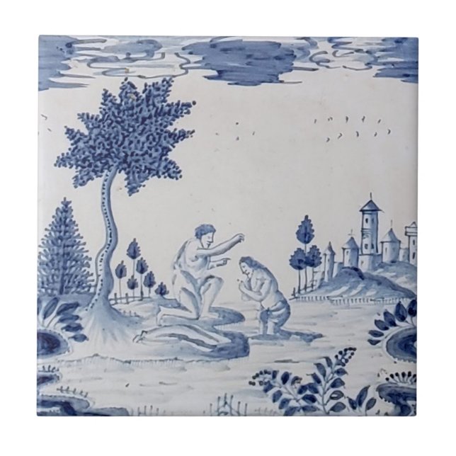 Antique Delft Tile-Pastoral Scene-Blue & White-18 Ceramic Tile (Front)