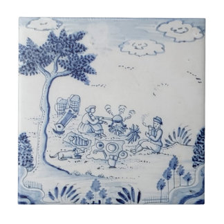 Antique Delft Tile-Pastoral Scene-Blue & White-19 Ceramic Tile
