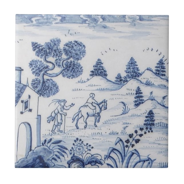 Antique Delft Tile-Pastoral Scene-Blue & White-8 Ceramic Tile (Front)