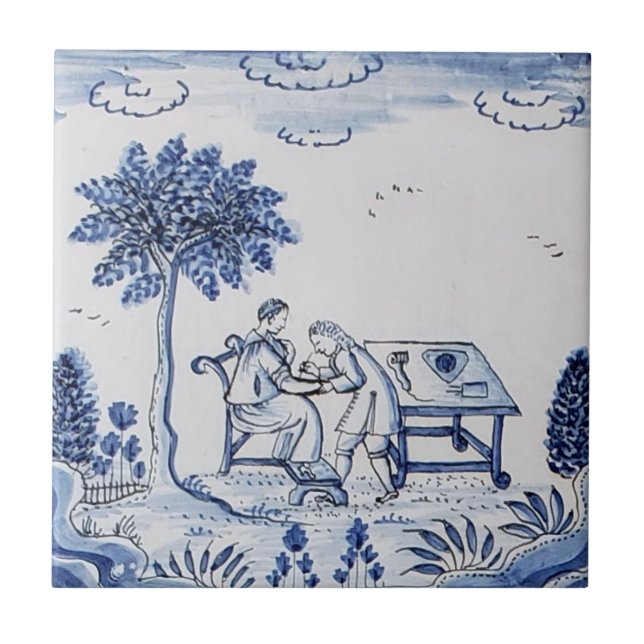 Antique Delft Tile-Pastoral Scene-Blue & White-9 Ceramic Tile (Front)