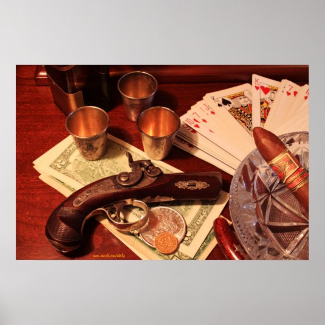 Antique derringer pistol in gambling set up poster (Front)
