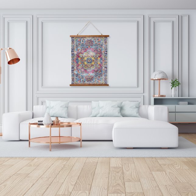 Antique Dirty Blue Fuchsia Distressed Persian Hanging Tapestry (Creator Uploaded)