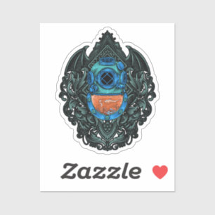 Antique Diving Helmet Emblem with Shark