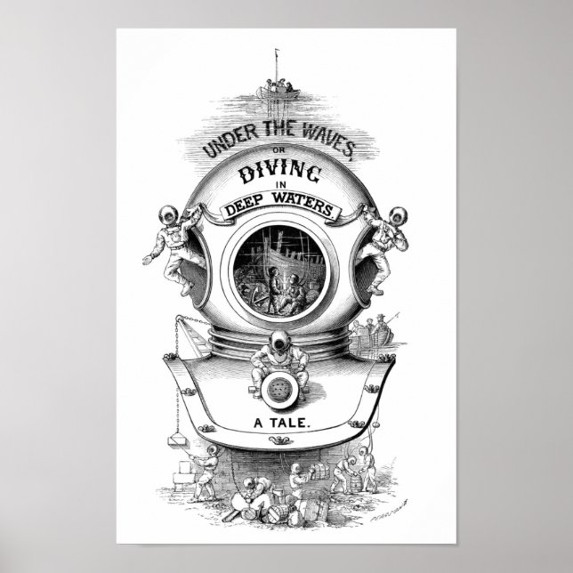 Antique diving helmet nautical poster (Front)