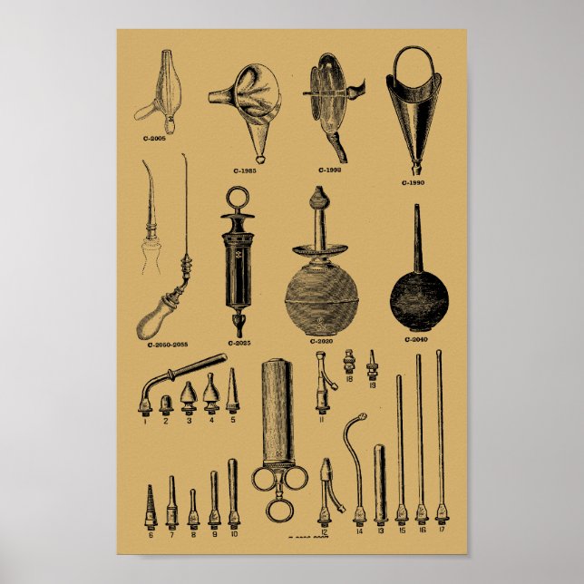 Antique Doctor's Surgical Instruments Print Poster (Front)