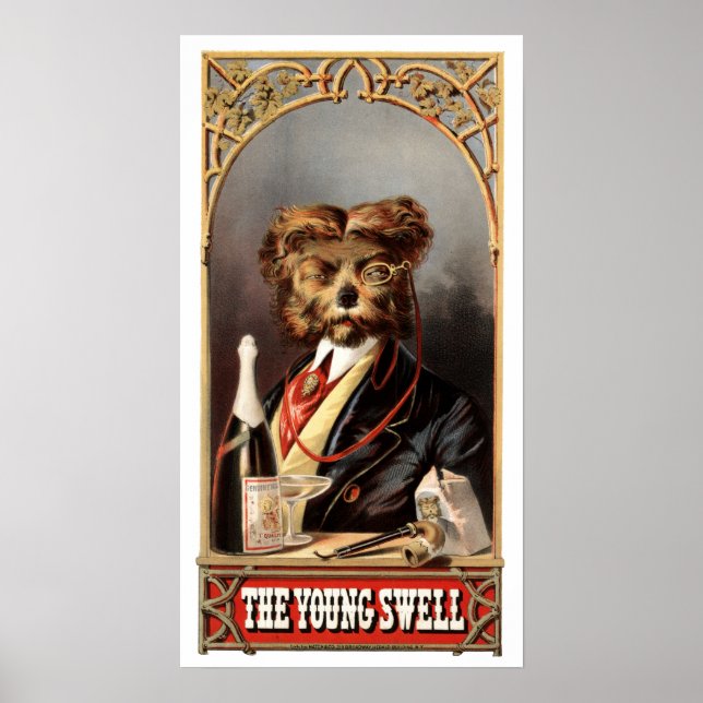 Antique Dog With Monocle Print Poster (Front)