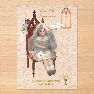 Antique Doll First Communion Acrylic Keepsake Invitations