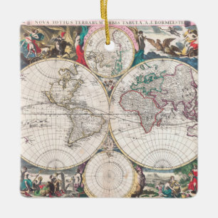 Antique Double-Hemisphere World Map Ceramic Ornament
