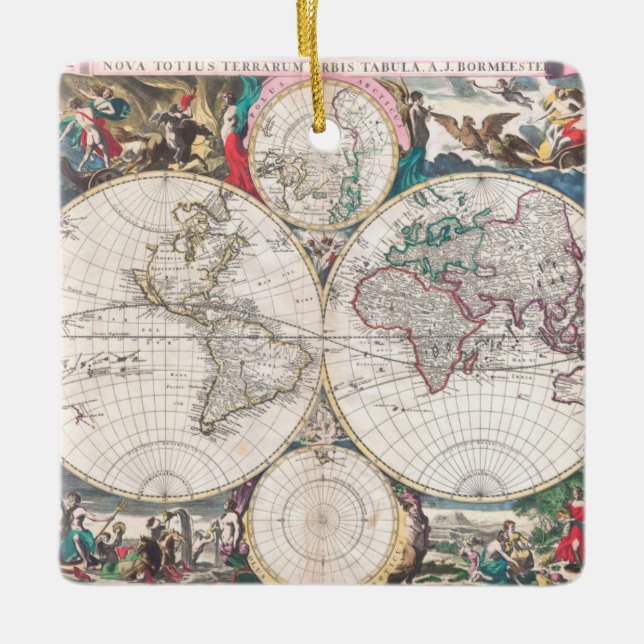 Antique Double-Hemisphere World Map Ceramic Ornament (Front)