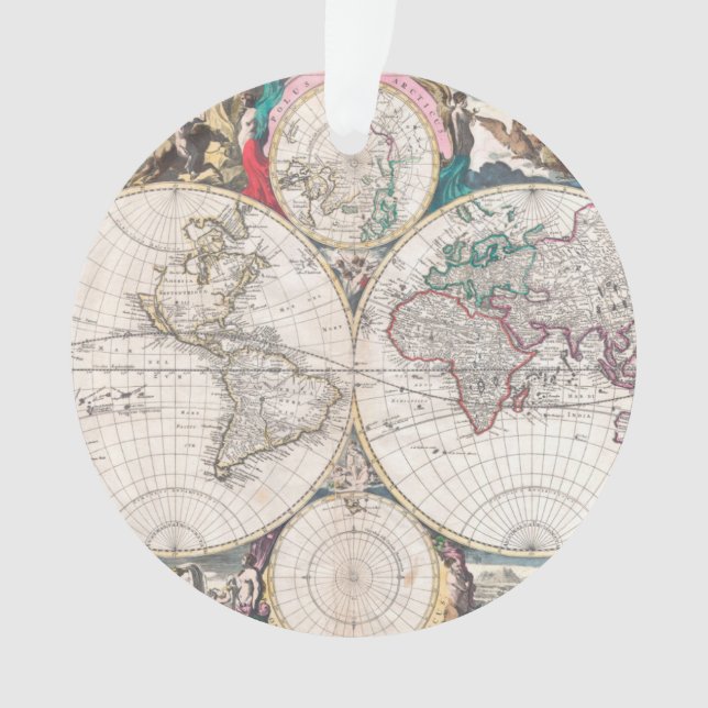 Antique Double-Hemisphere World Map Ornament (Front)