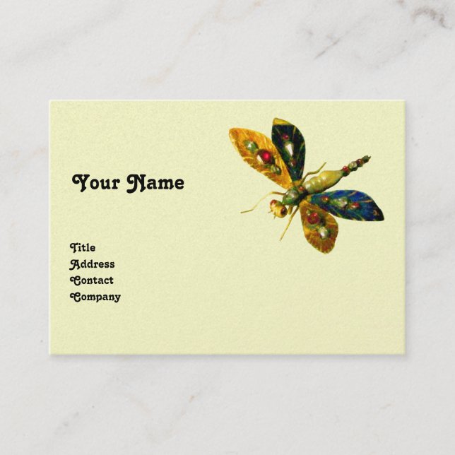 ANTIQUE DRAGONFLY JEWEL black, platinum  metallic Business Card (Front)