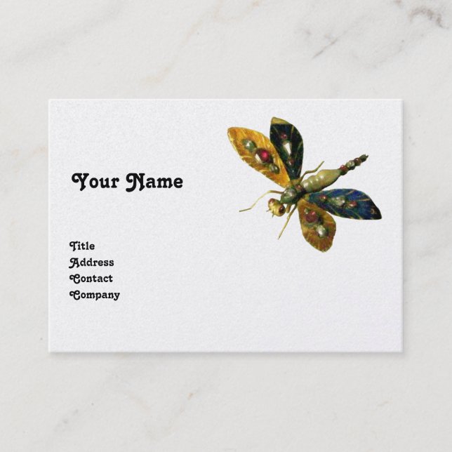 ANTIQUE DRAGONFLY JEWEL Black White Pearl Paper Business Card (Front)