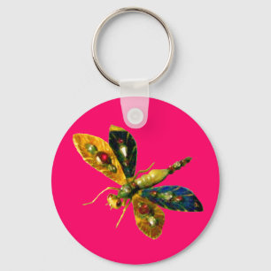 ANTIQUE DRAGONFLY JEWEL Pink Fuchsia Key Ring