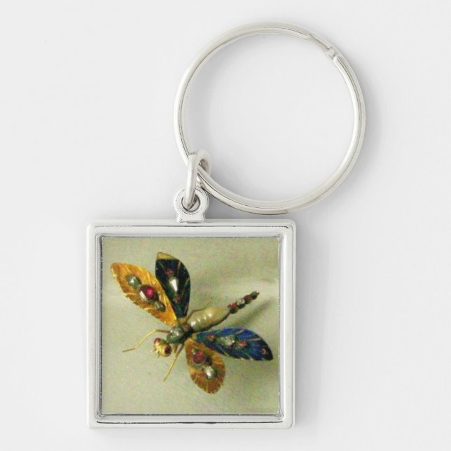 ANTIQUE DRAGONFLY JEWEL White Grey Key Ring (Front)