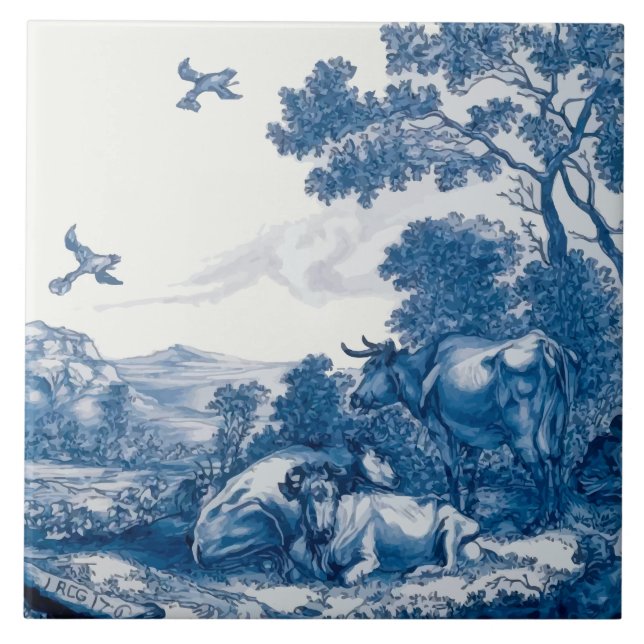 Antique Dutch Delftware plaque Ceramic Tile (Front)