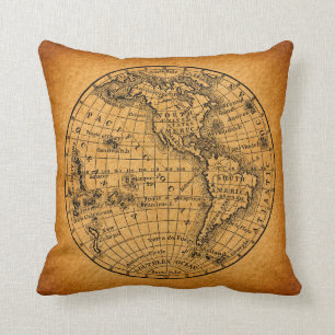 Antique Earth World Map Vintage Globe Art Cushion