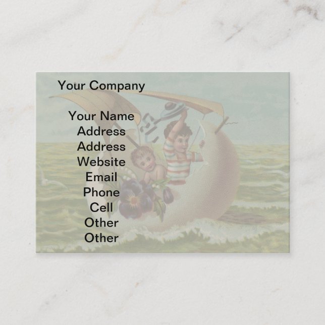 Antique Easter Card Sailing Egg Children (Front)