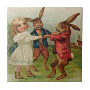Antique Easter Play Ring Around Rosy Tile