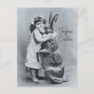Antique Easter Post Card Giant Rabbit Girl Candy