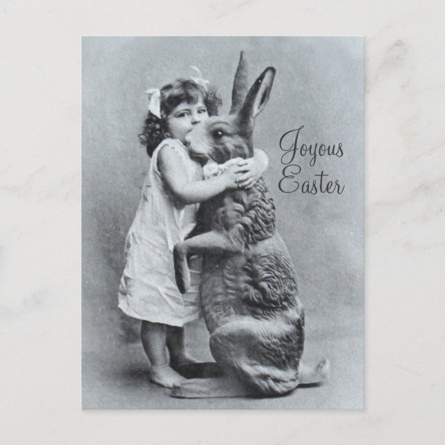 Antique Easter Post Card Giant Rabbit Girl Candy (Front)