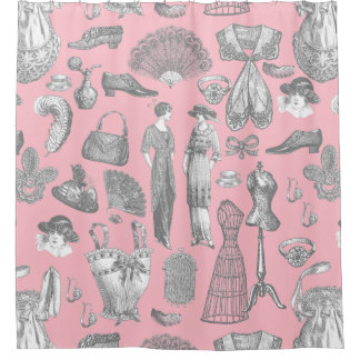 antique edwardian vintage fashion ladies pink shower curtain