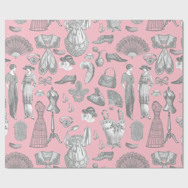 antique edwardian vintage fashion ladies pink wrapping paper (Flat)