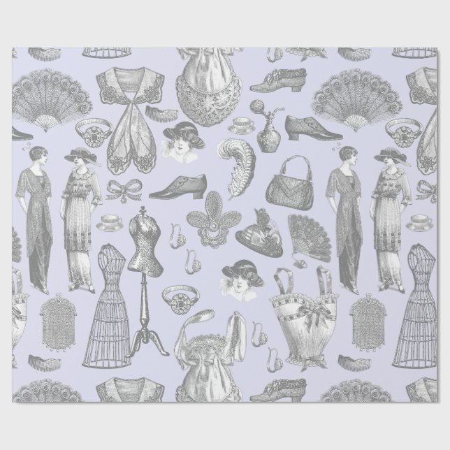 antique edwardian vintage fashion ladies purple wrapping paper (Flat)
