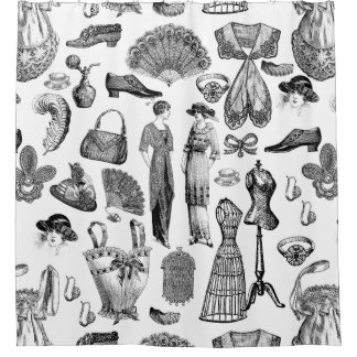 antique edwardian vintage fashion ladies white shower curtain