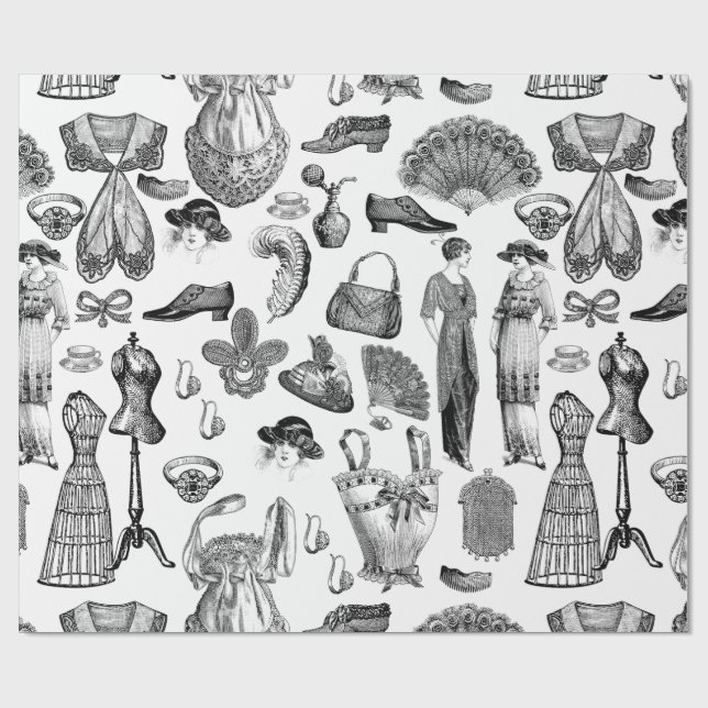 antique edwardian vintage fashion ladies white wrapping paper (Flat)