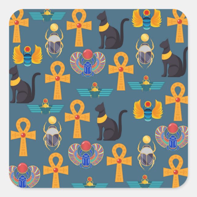 Antique Egypt Pattern, Hieroglyphics digital paper Square Sticker (Front)