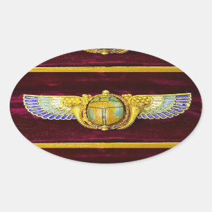 ANTIQUE EGYPTIAN WINGED SCARAB /CORNUCOPIA JEWEL OVAL STICKER