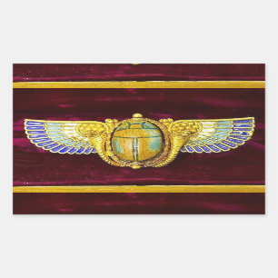 ANTIQUE EGYPTIAN WINGED SCARAB /CORNUCOPIA JEWEL RECTANGULAR STICKER