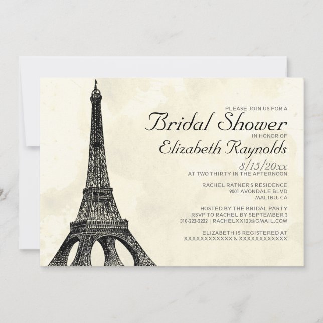 Antique Eiffel Tower Bridal Shower Invitations (Front)