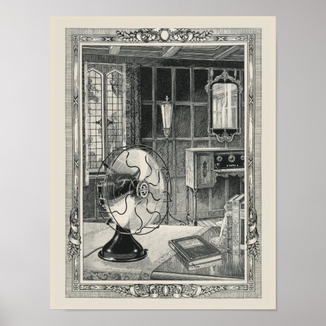 Antique electric fan line etching poster (Front)