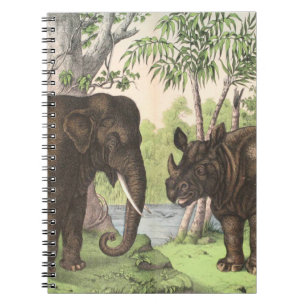 Antique Elephant Rhino in Jungle Print Notebook