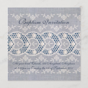 Antique embroidery baptism invitation