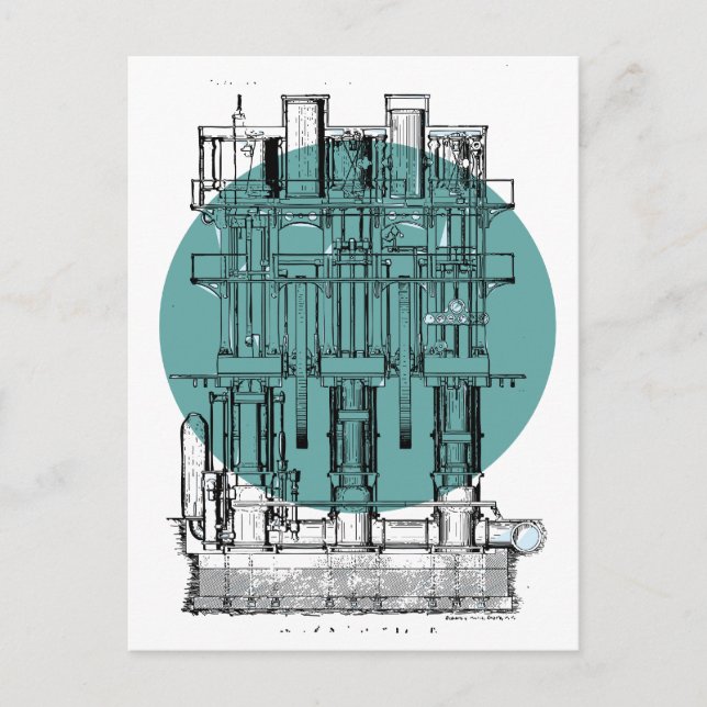 Antique Engine Diagram Postcard (Front)