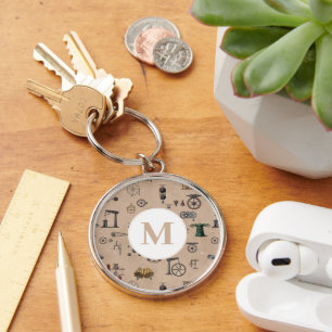 Antique Engineering Mechanical Scientific Monogram Key Ring