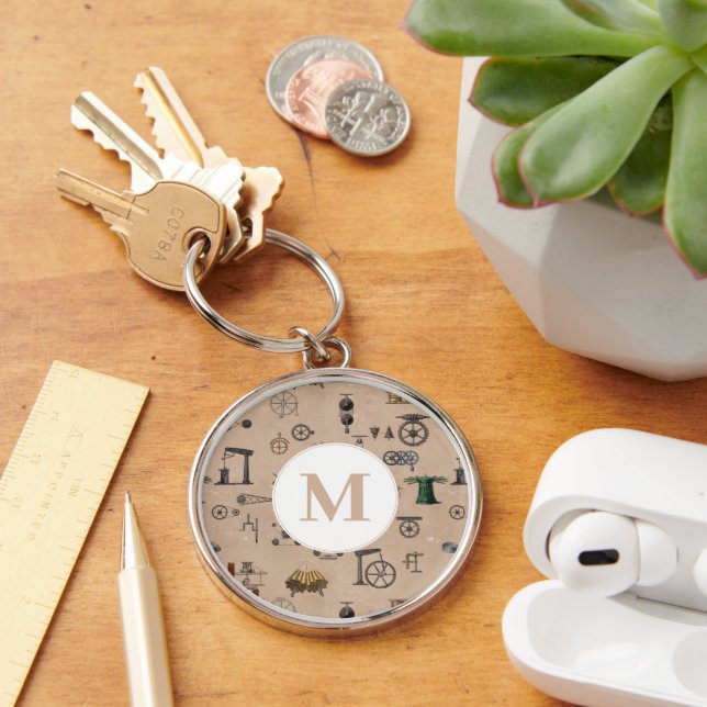 Antique Engineering Mechanical Scientific Monogram Key Ring (Desk)