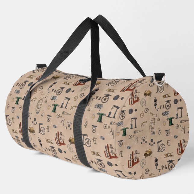 Antique Engineering Mechanical Scientific Pattern Duffle Bag (Left Corner)